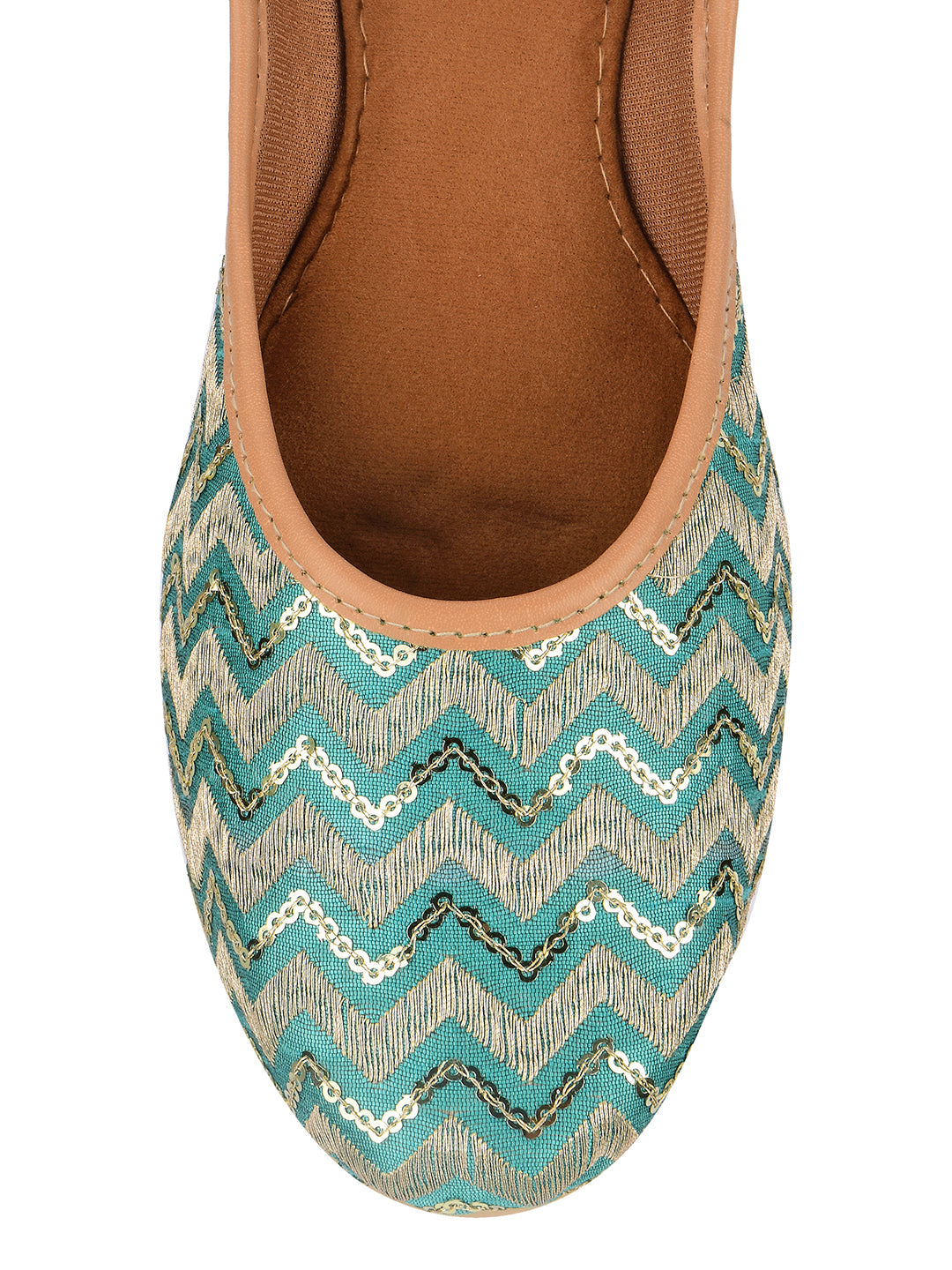 Desi Colour Women Indian Ethnic Footwear-Sea green Chevron | Grocsy