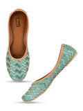 Desi Colour Women Indian Ethnic Footwear-Sea green Chevron | Grocsy