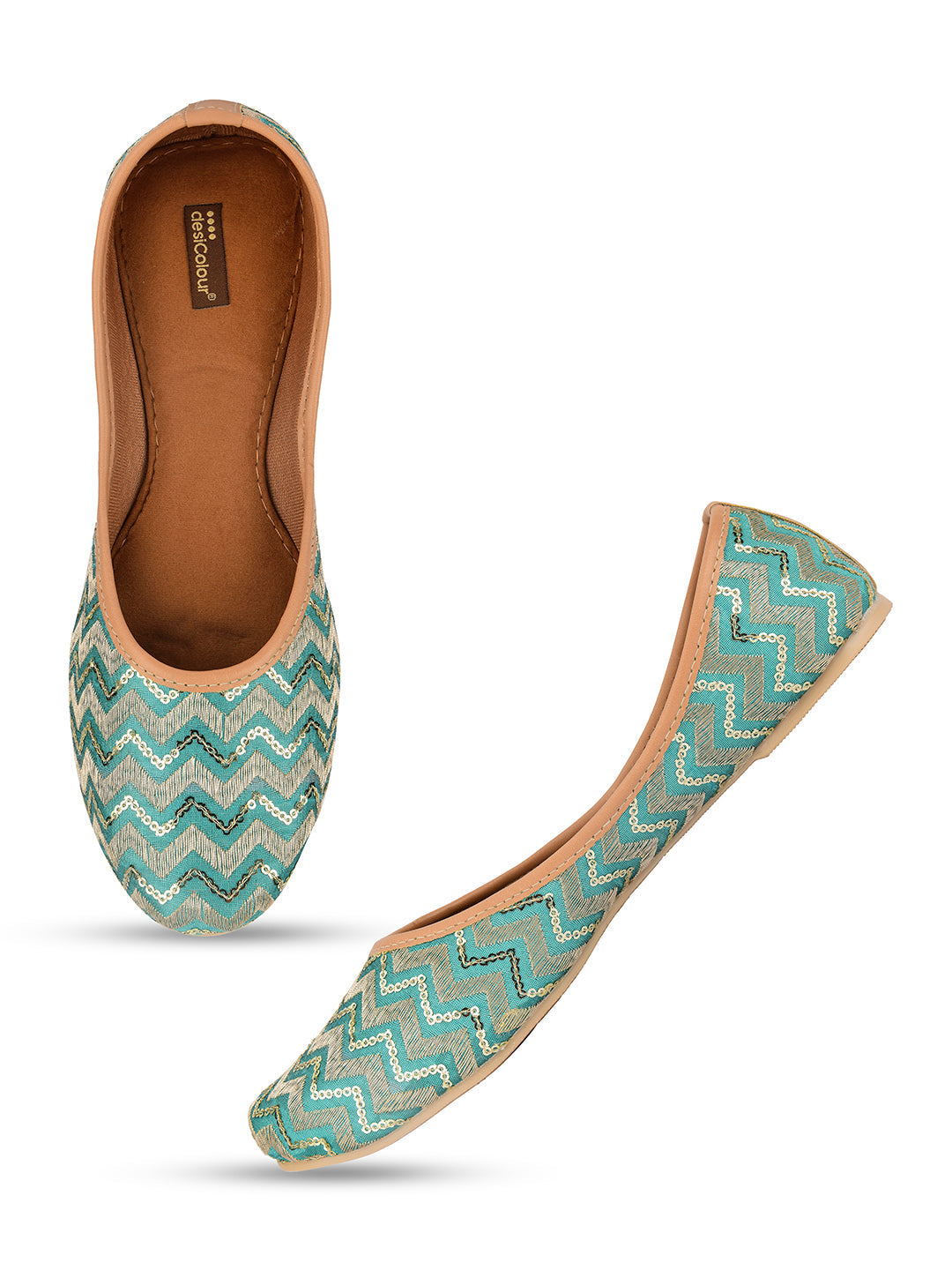 Desi Colour Women Indian Ethnic Footwear-Sea green Chevron | Grocsy