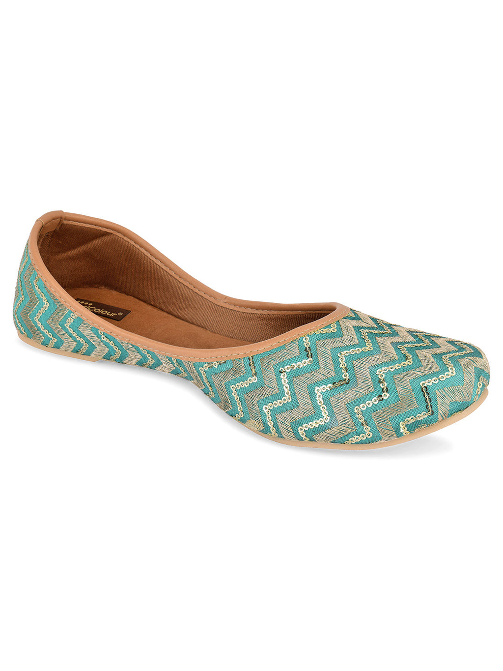 Desi Colour Women Indian Ethnic Footwear-Sea green Chevron | Grocsy