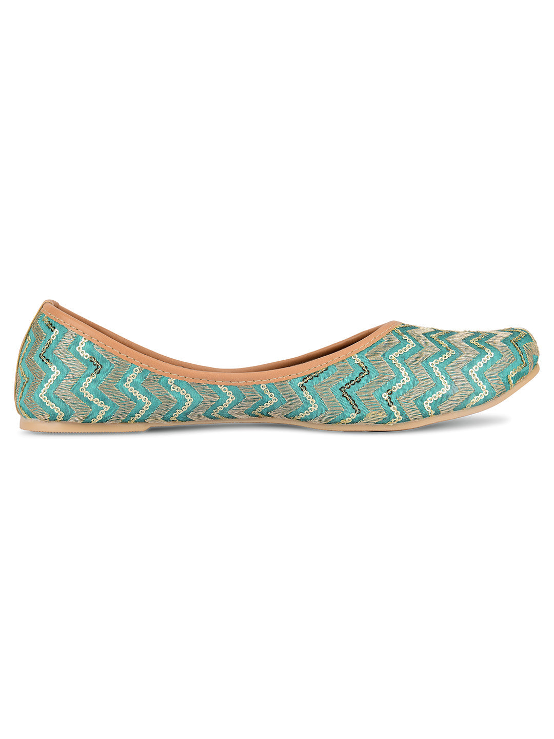 Desi Colour Women Indian Ethnic Footwear-Sea green Chevron | Grocsy