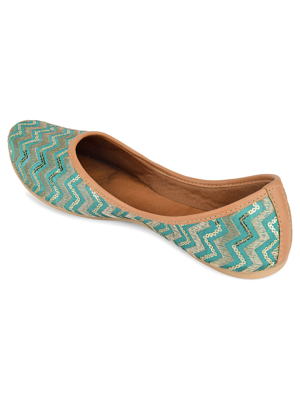 Desi Colour Women Indian Ethnic Footwear-Sea green Chevron | Grocsy