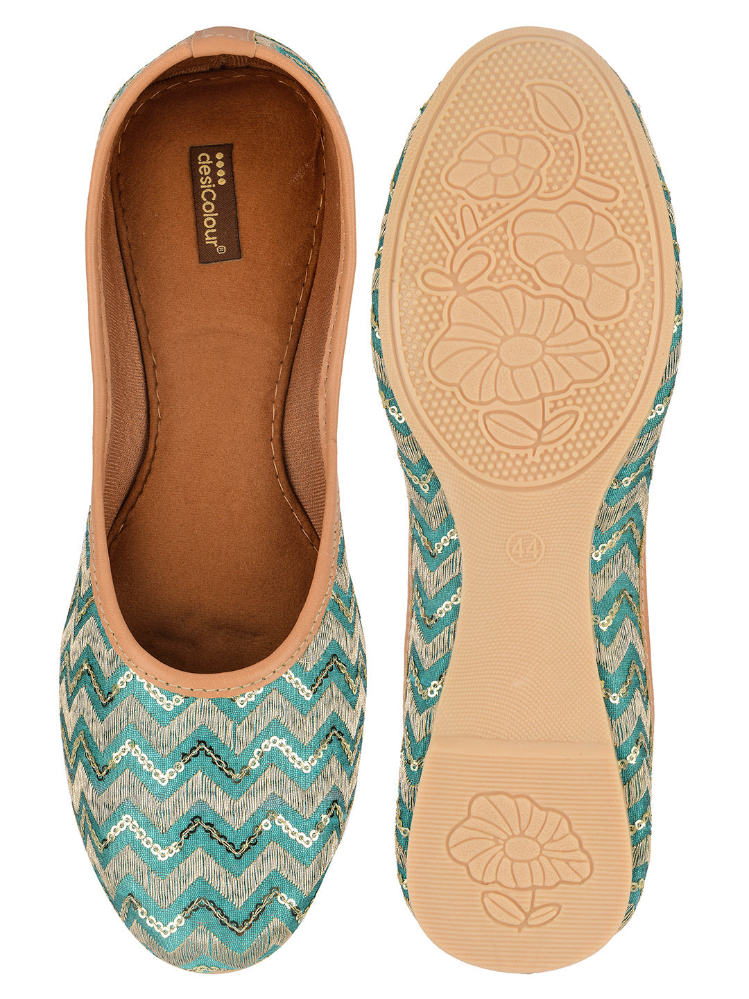 Desi Colour Women Indian Ethnic Footwear-Sea green Chevron | Grocsy