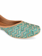 Desi Colour Women Indian Ethnic Footwear-Sea green Chevron | Grocsy