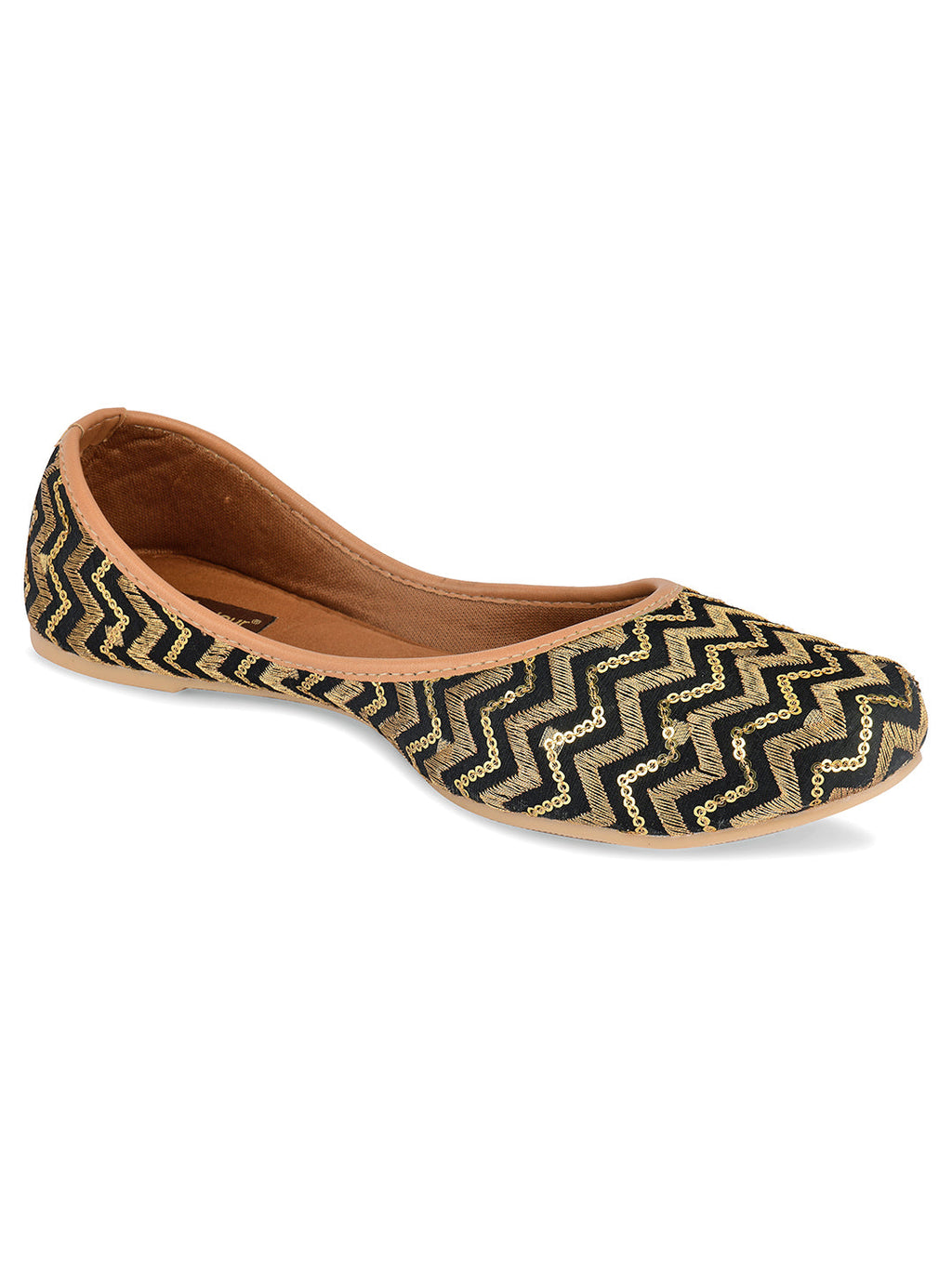 Desi Colour Women Indian Ethnic Footwear-Black Chevron | Grocsy