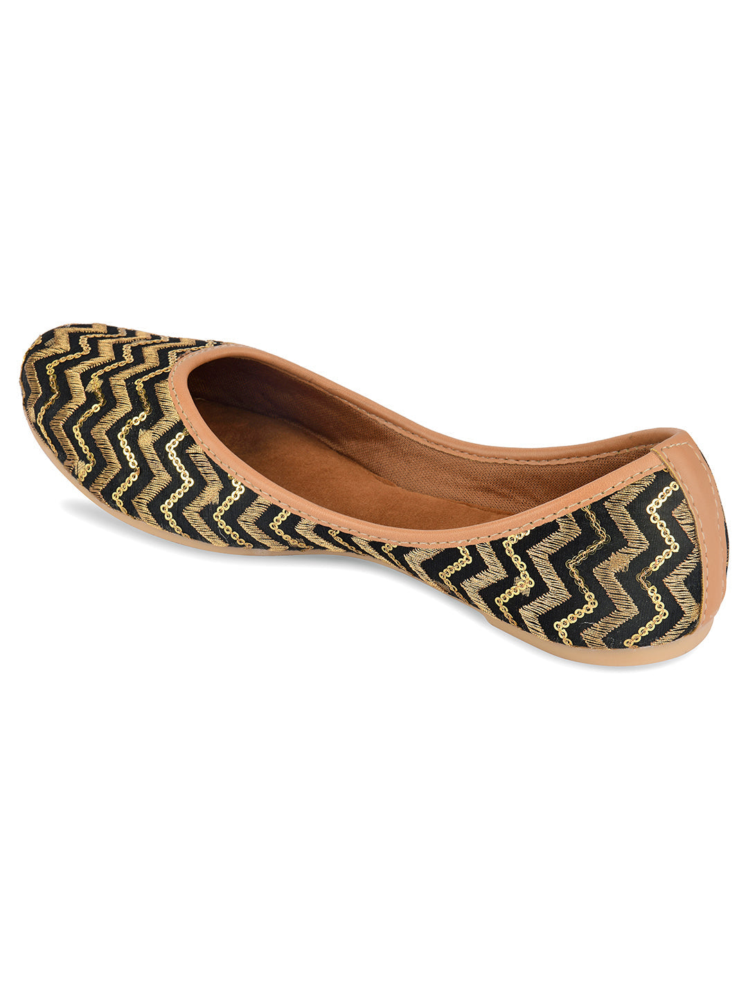 Desi Colour Women Indian Ethnic Footwear-Black Chevron | Grocsy