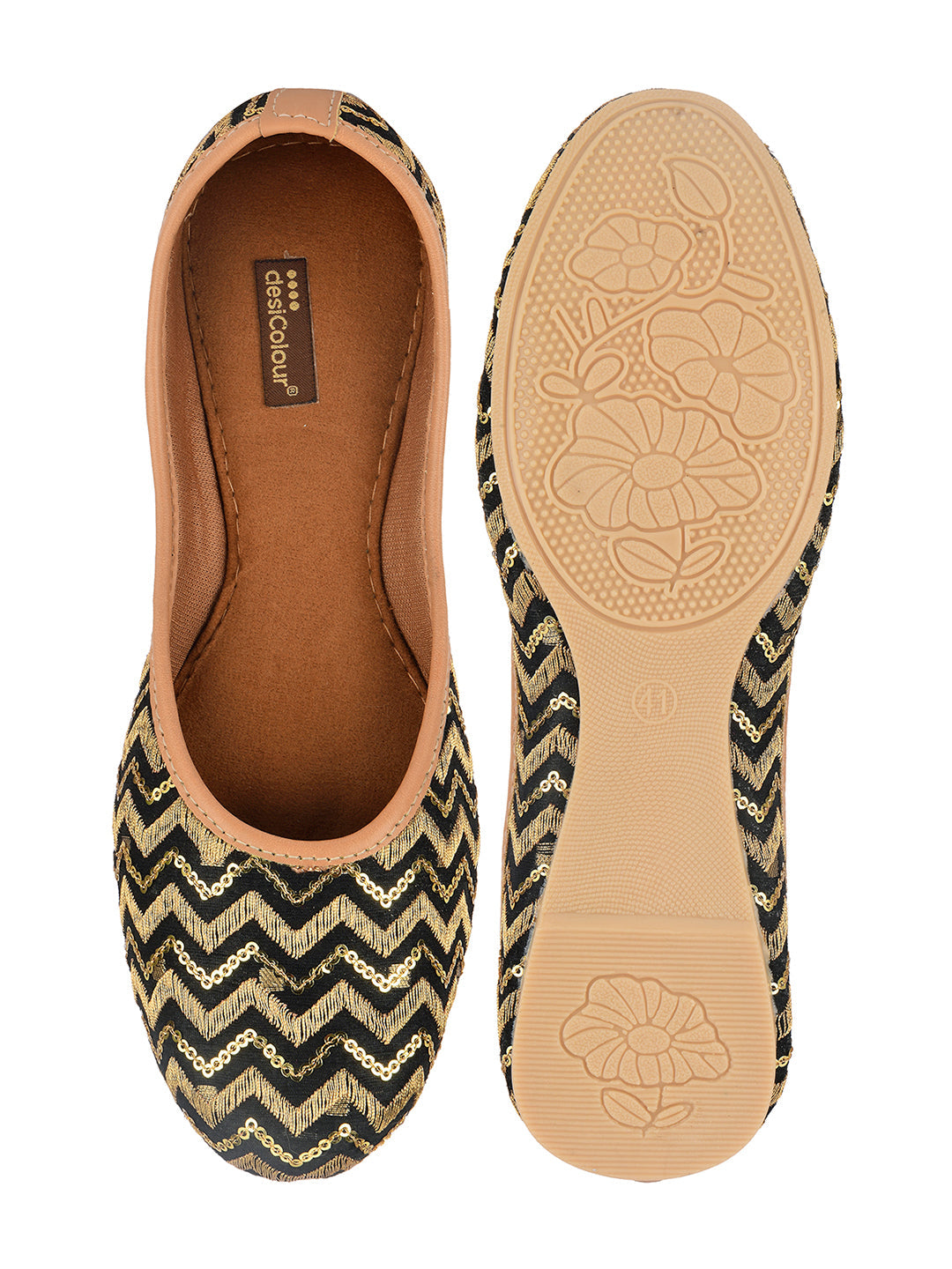 Desi Colour Women Indian Ethnic Footwear-Black Chevron | Grocsy