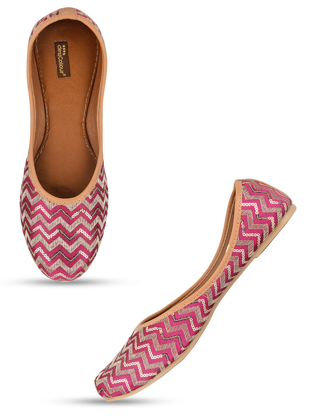 Desi Colour Women Indian Ethnic Footwear-Pink Chevron | Grocsy
