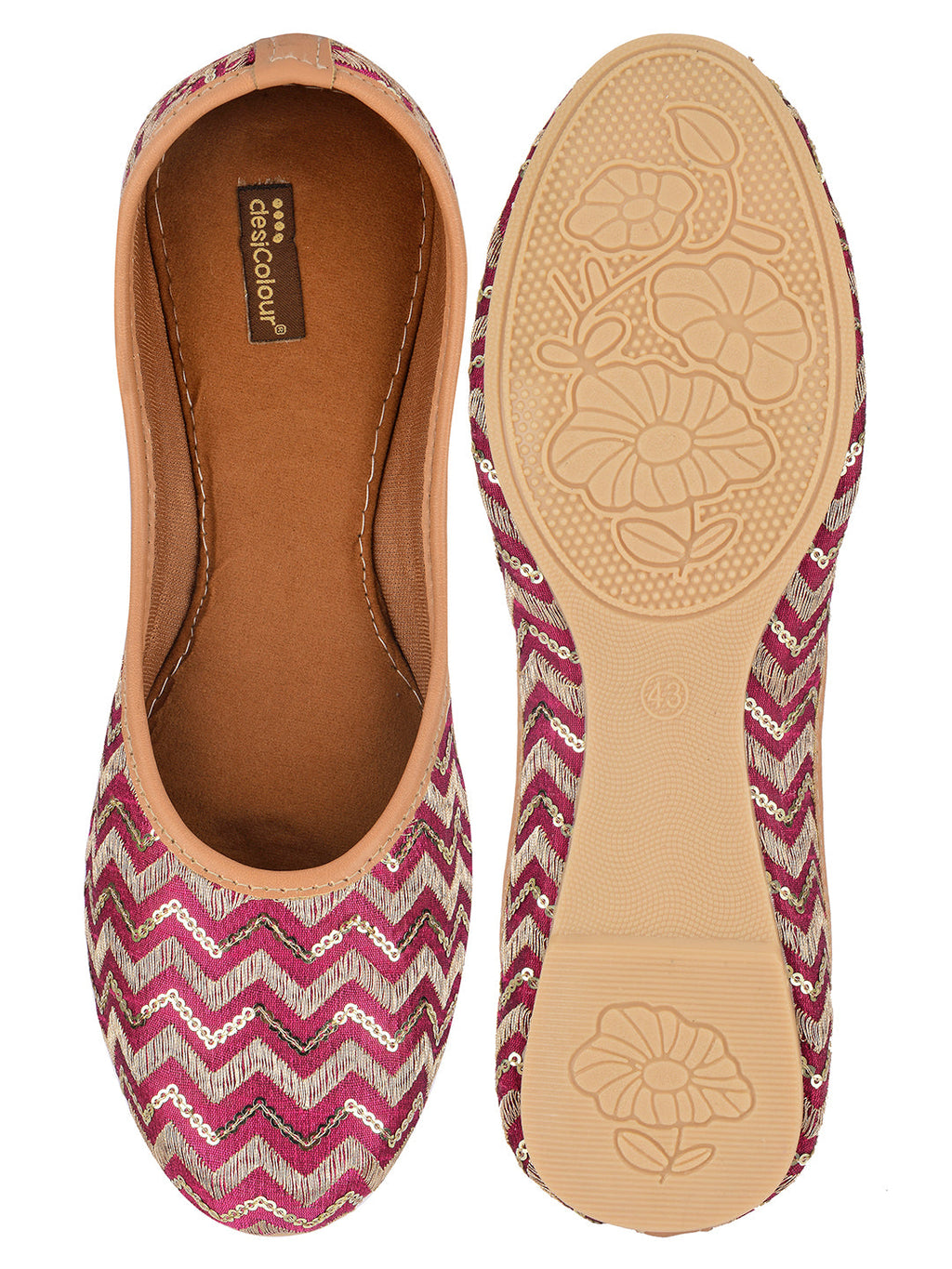 Desi Colour Women Indian Ethnic Footwear-Pink Chevron | Grocsy