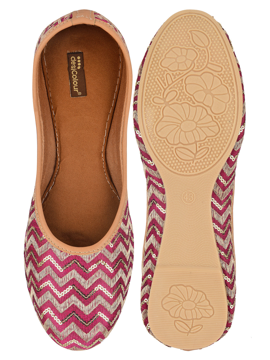 Desi Colour Women Indian Ethnic Footwear-Pink Chevron | Grocsy