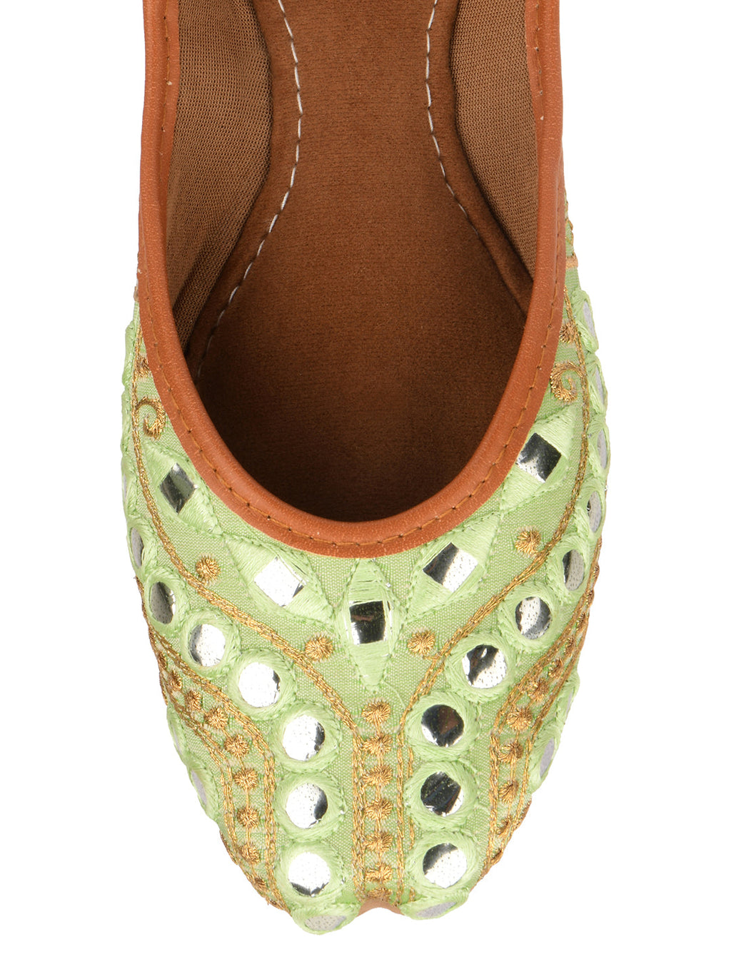 Desi Colour Women Indian Ethnic Footwear-Sea Green Embroidery | Grocsy