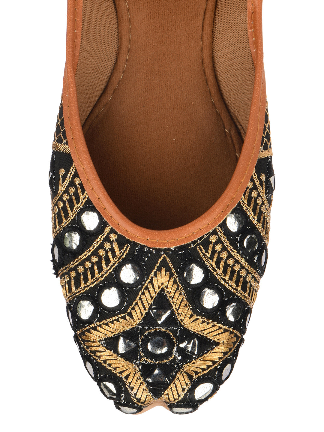 Desi Colour Women Indian Ethnic Footwear-Mini Dabka-Black Mirror | Grocsy