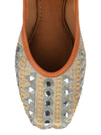 Desi Colour Women Indian Ethnic Footwear-Mini Dabka-Grey Mirror Lines | Grocsy