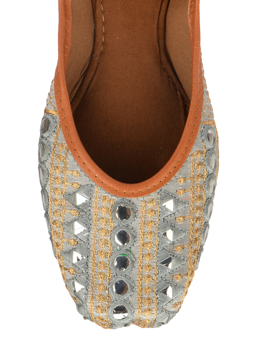 Desi Colour Women Indian Ethnic Footwear-Mini Dabka-Grey Mirror Lines | Grocsy