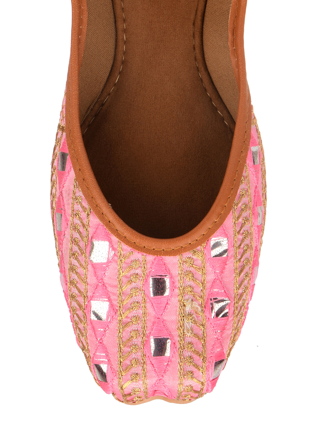 Desi Colour Women Indian Ethnic Footwear-Mini Dabka-Pink Mirror Lines | Grocsy