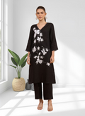 Joban Fashion Black Linen Embroidered Readymade Long Kurta With Pant | Grocsy