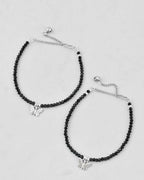 VOJ Set of 2 Butterfly Black Beads Anklet | Grocsy