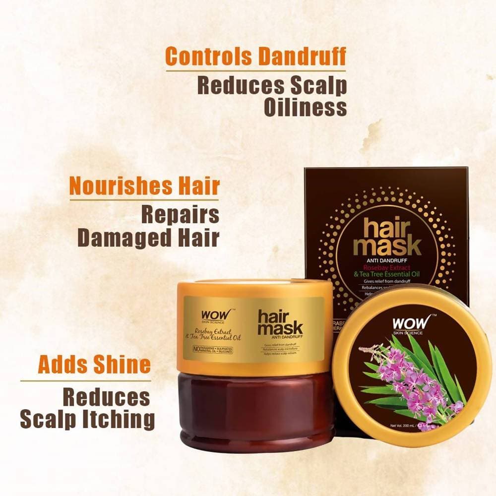 Wow Skin Science Rosebay Extract & Tea Tree Essential Oil Anti-Dandruff Hair Mask | Grocsy