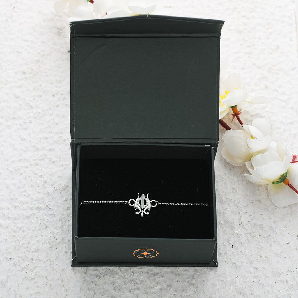 trueBrowns 925 Sterling Silver Precious Trishul Silver Bracelet Rakhi | Grocsy