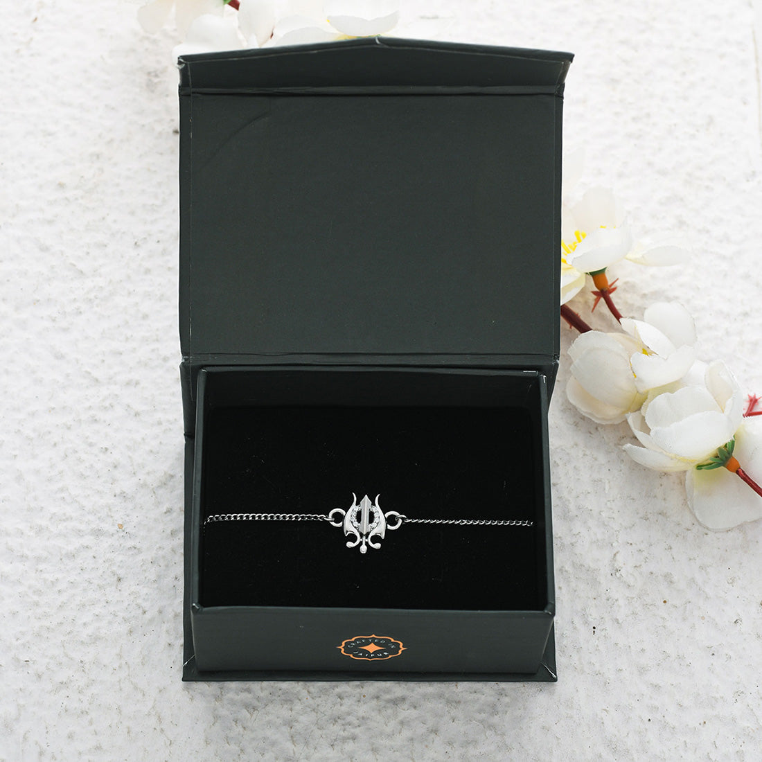 trueBrowns 925 Sterling Silver Precious Trishul Silver Bracelet Rakhi | Grocsy