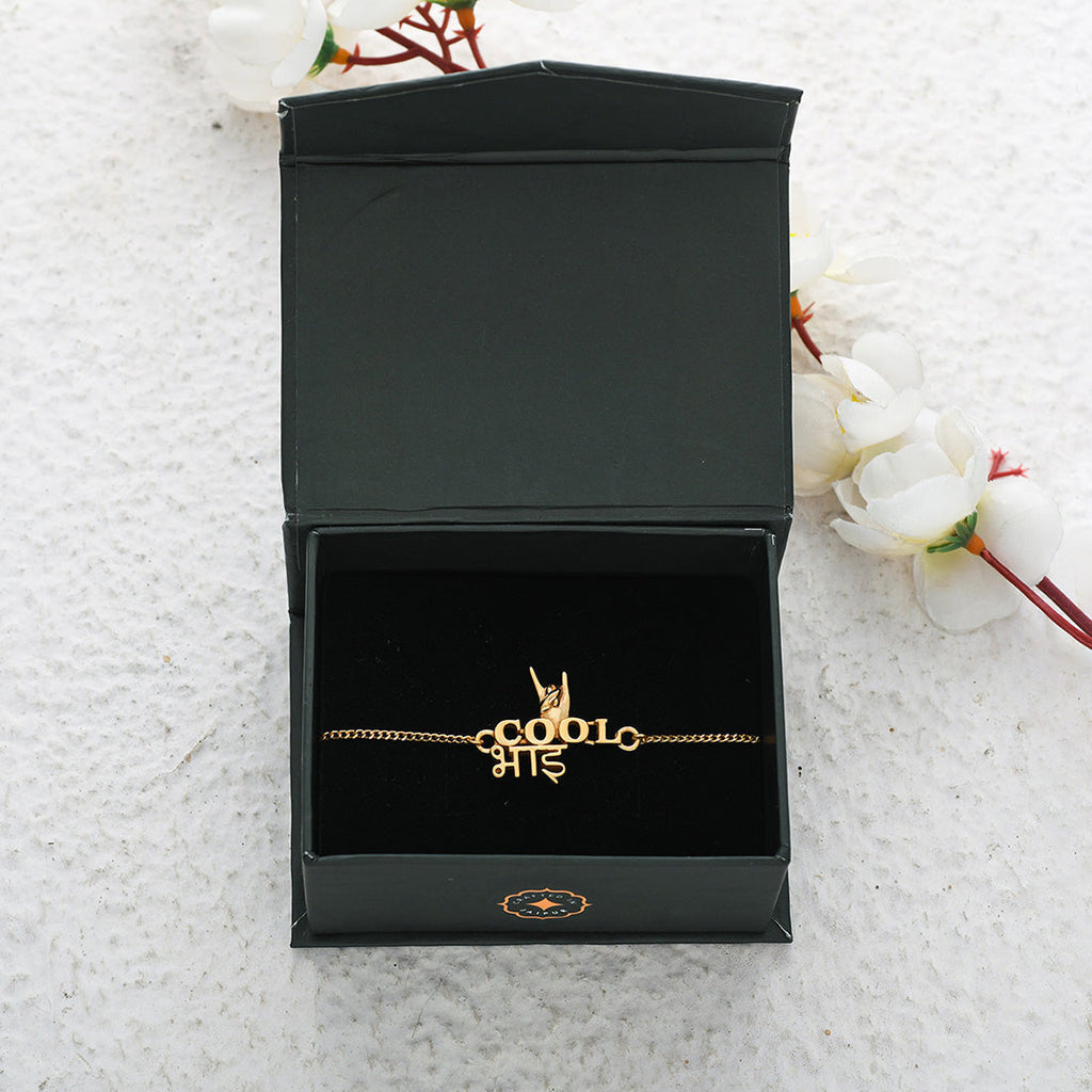 trueBrowns 925 Sterling Silver Gold-Polished Classic Cool Bhai Bracelet Rakhi | Grocsy