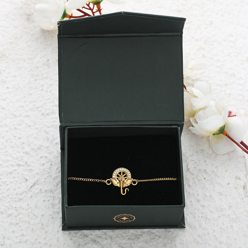 trueBrowns 925 Sterling Silver Gold-Polished Ganesha Bracelet Rakhi | Grocsy