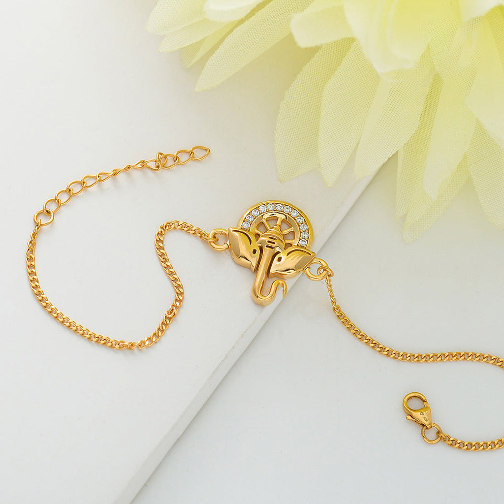 trueBrowns 925 Sterling Silver Gold-Polished Ganesha Bracelet Rakhi | Grocsy