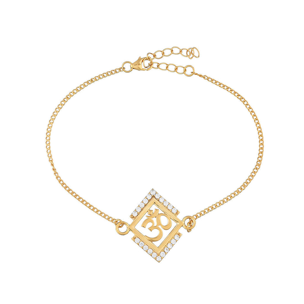 trueBrowns 925 Sterling Silver Auspicious Om Gold-Polished Gold Micron Plated Bracelet Rakhi | Grocsy