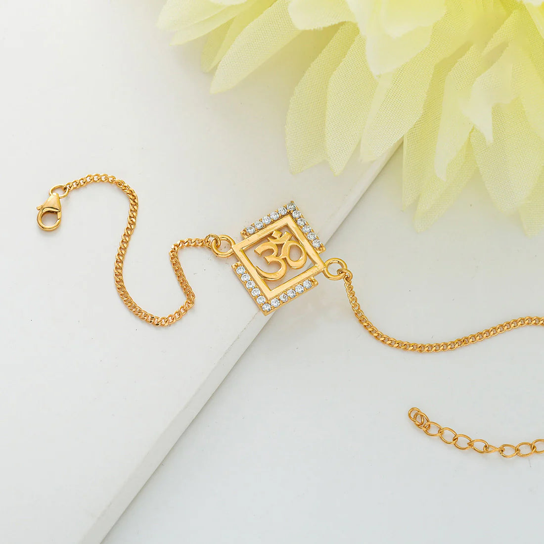 trueBrowns 925 Sterling Silver Auspicious Om Gold-Polished Gold Micron Plated Bracelet Rakhi | Grocsy