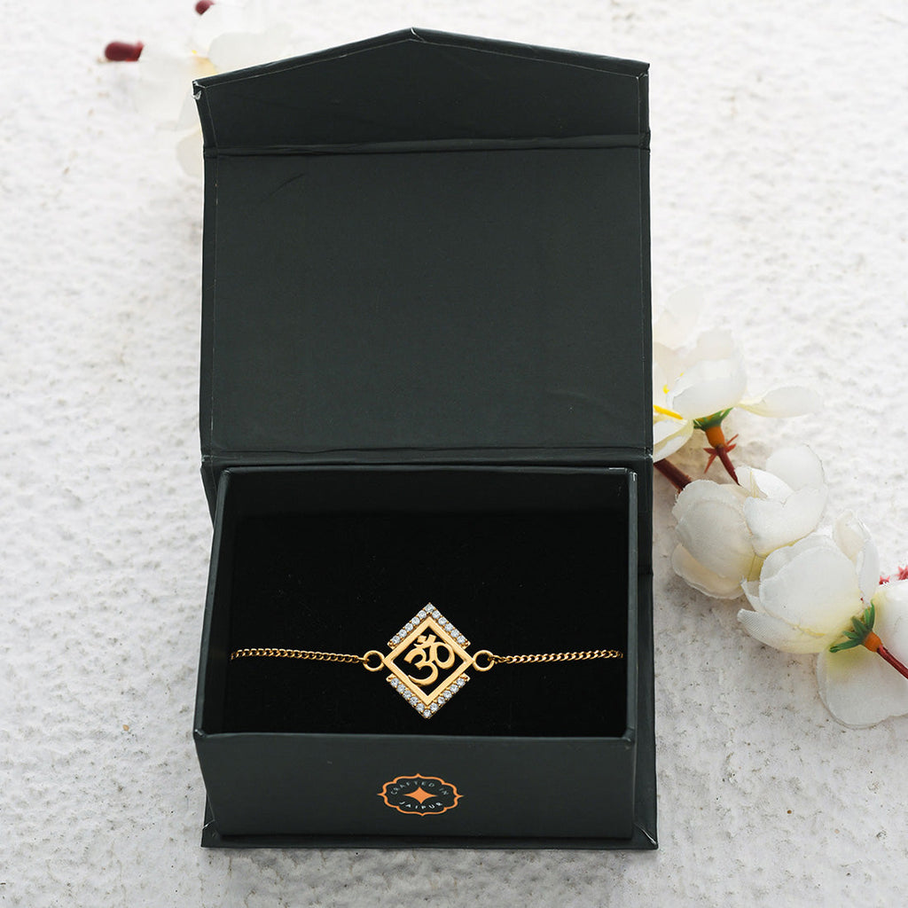 trueBrowns 925 Sterling Silver Auspicious Om Gold-Polished Gold Micron Plated Bracelet Rakhi | Grocsy
