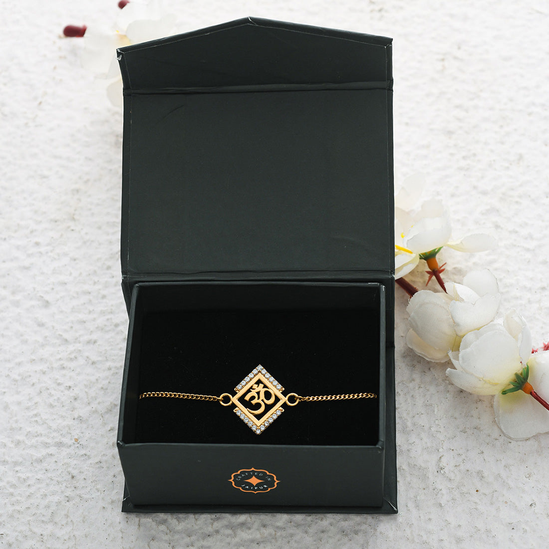 trueBrowns 925 Sterling Silver Auspicious Om Gold-Polished Gold Micron Plated Bracelet Rakhi | Grocsy