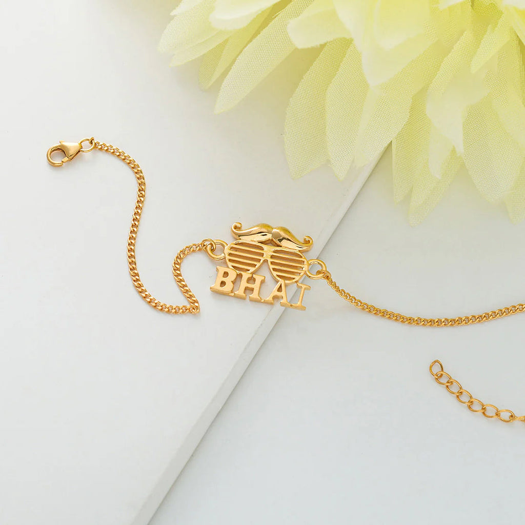 trueBrowns 925 Sterling Silver Gold-Polished Gold Micron Plated Bhai Bracelet Rakhi | Grocsy
