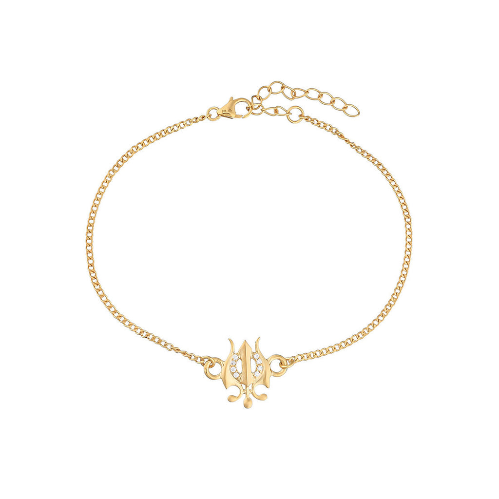 trueBrowns 925 Sterling Silver Gold-Polished Gold Micron Plated Trishul Bracelet Rakhi | Grocsy