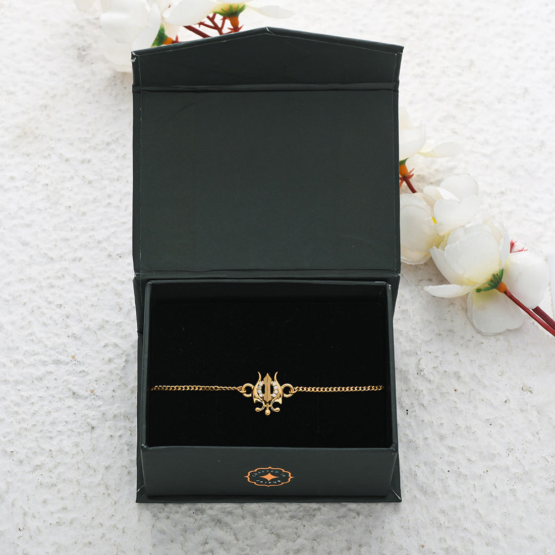 trueBrowns 925 Sterling Silver Gold-Polished Gold Micron Plated Trishul Bracelet Rakhi | Grocsy