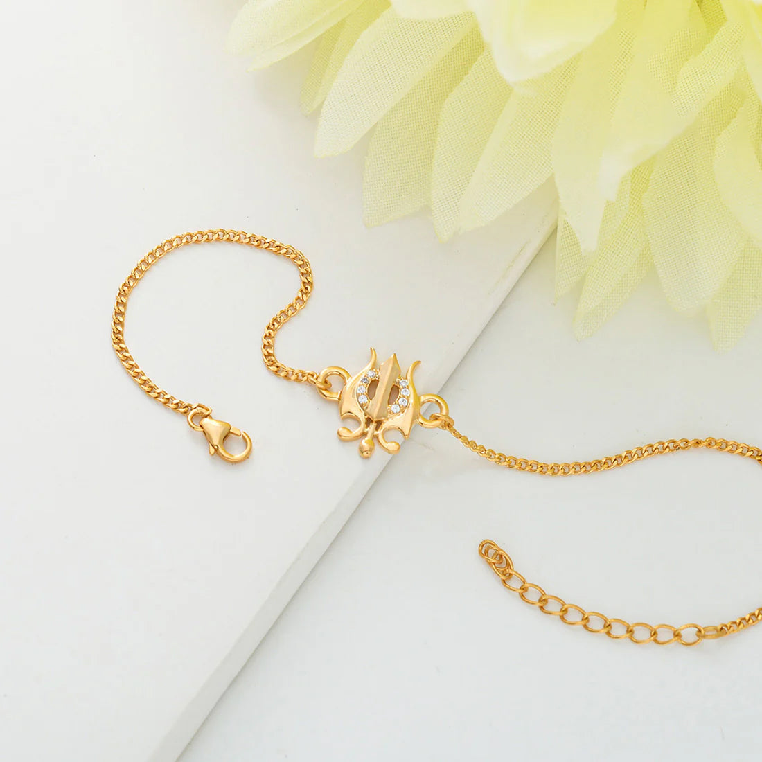 trueBrowns 925 Sterling Silver Gold-Polished Gold Micron Plated Trishul Bracelet Rakhi | Grocsy