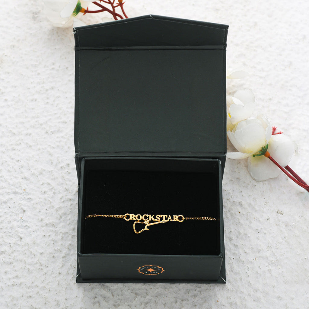 trueBrowns 925 Sterling Silver Rockstar Gold-Polished Gold Micron Plated Bracelet Rakhi | Grocsy