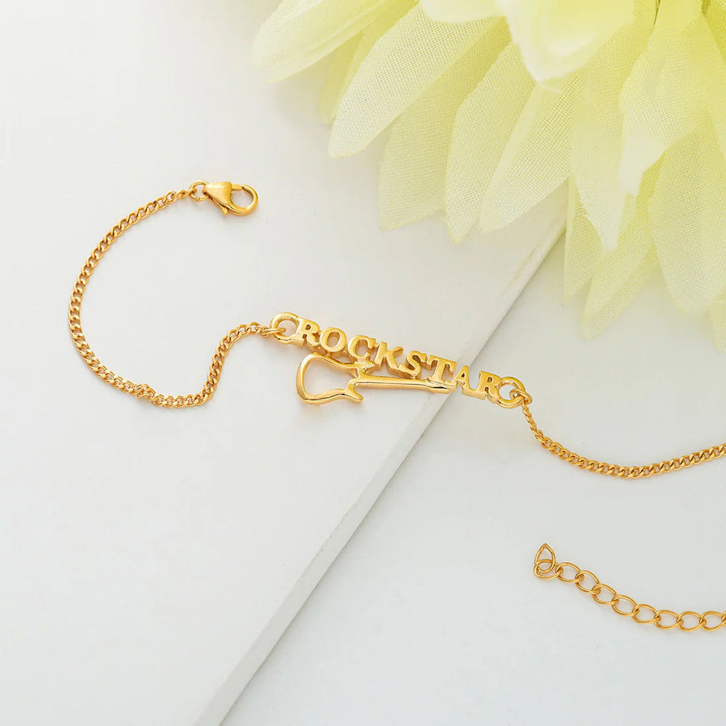 trueBrowns 925 Sterling Silver Rockstar Gold-Polished Gold Micron Plated Bracelet Rakhi | Grocsy