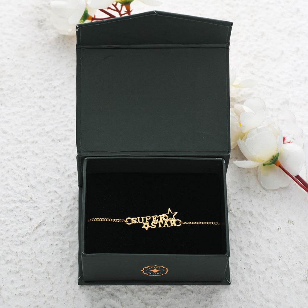 trueBrowns 925 Sterling Silver Gold-Polished Gold Micron Plated Superstar Bracelet Rakhi | Grocsy