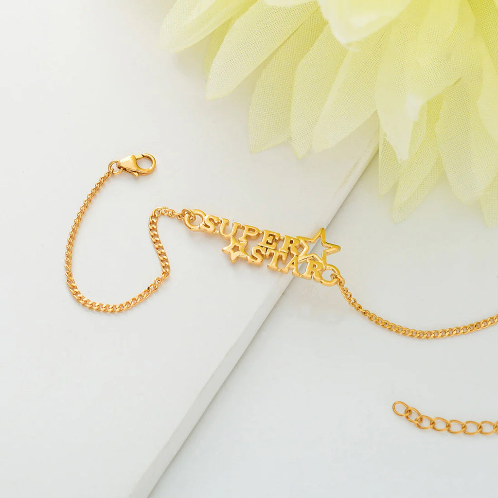 trueBrowns 925 Sterling Silver Gold-Polished Gold Micron Plated Superstar Bracelet Rakhi | Grocsy