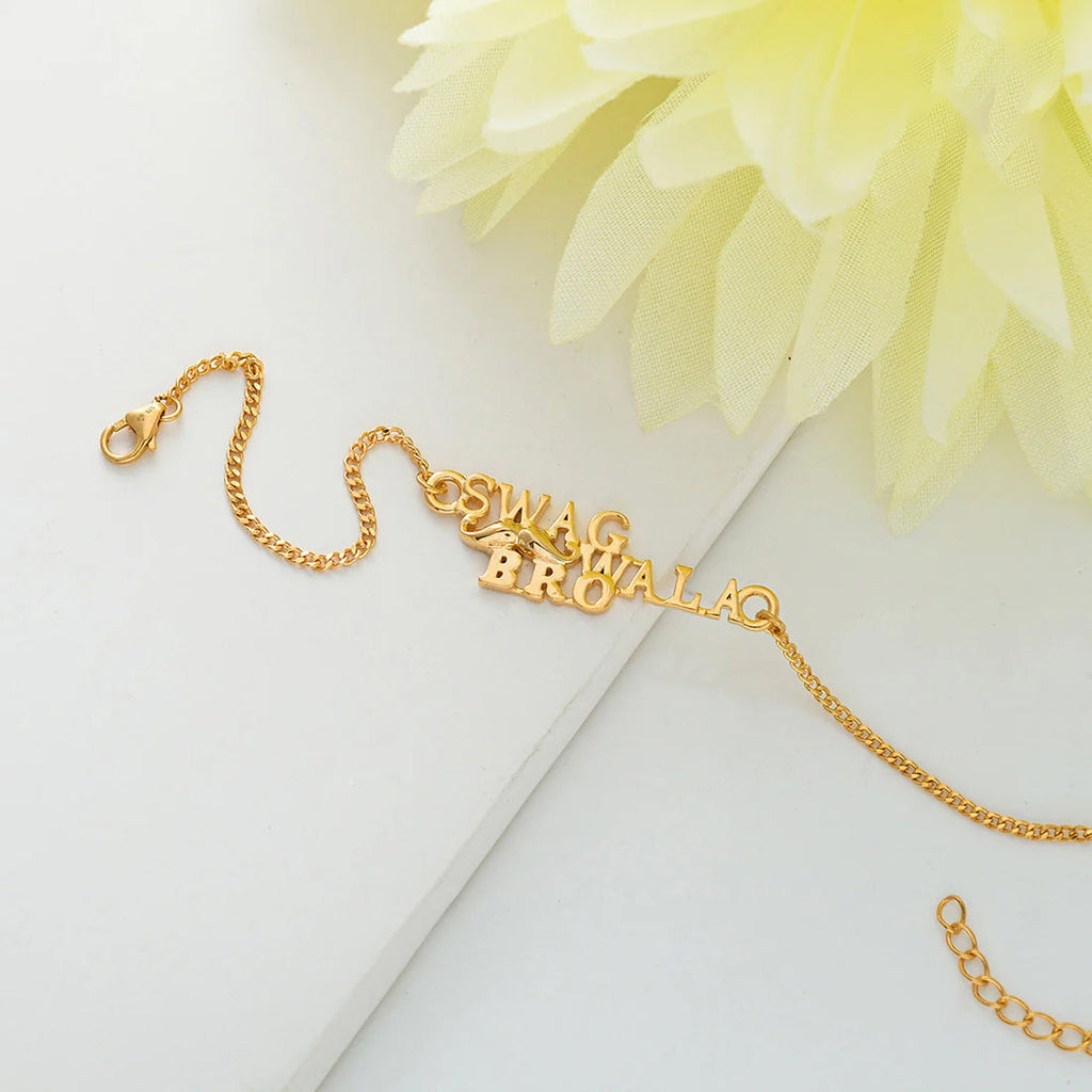 trueBrowns 925 Sterling Silver Gold-Polished Gold Micron Plated Swag Bracelet Rakhi | Grocsy