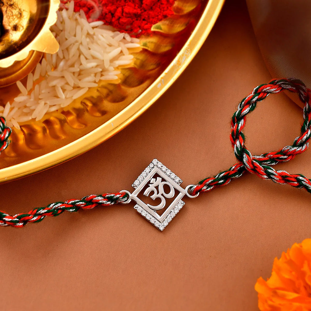 trueBrowns 925 Sterling Silver Precious Om Thread Rakhi | Grocsy