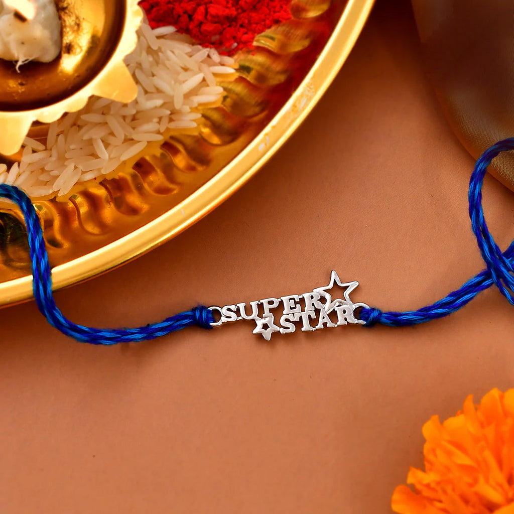 trueBrowns 925 Sterling Silver Precious Superstar Thread Rakhi | Grocsy