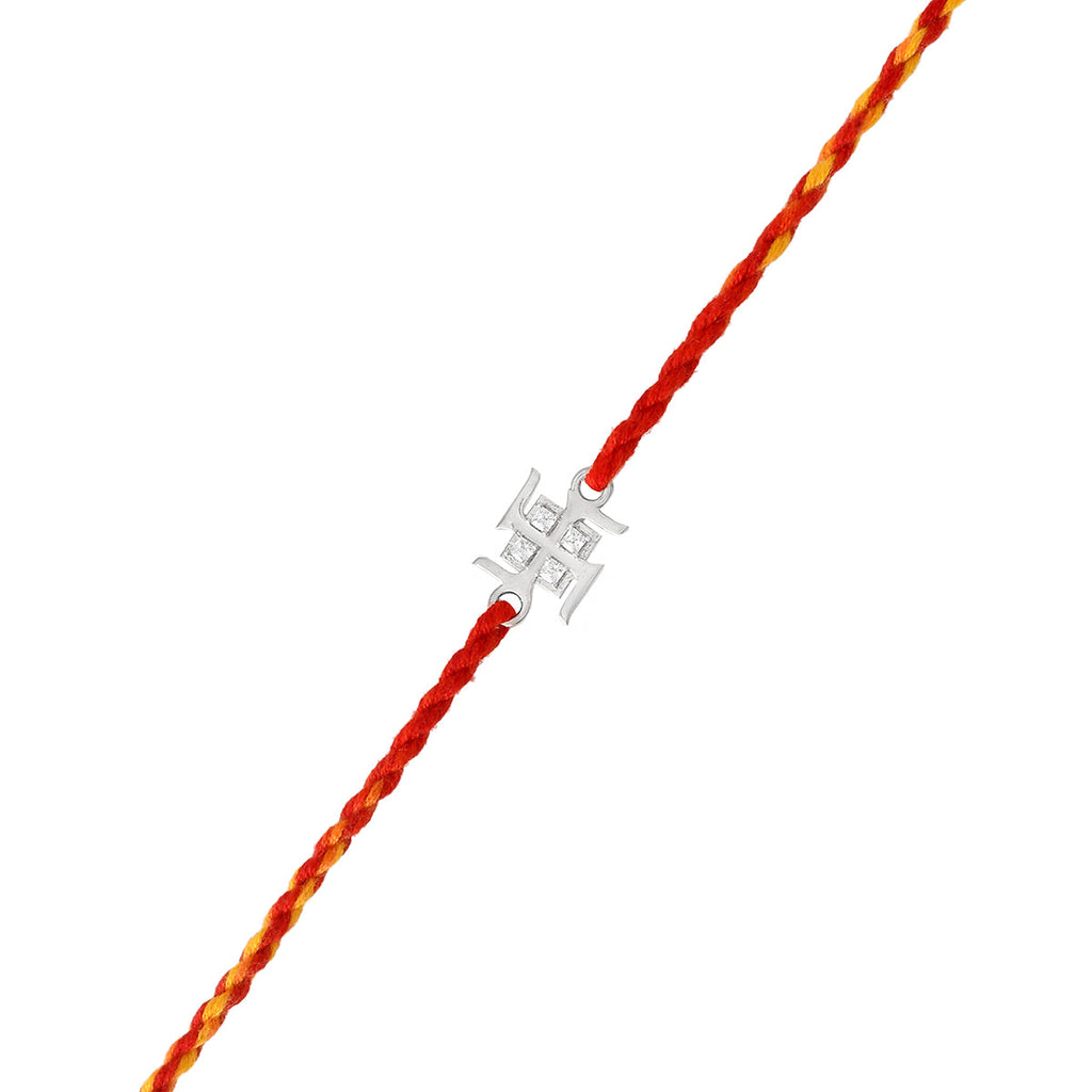 trueBrowns 925 Sterling Silver Precious Swastik Thread Rakhi | Grocsy
