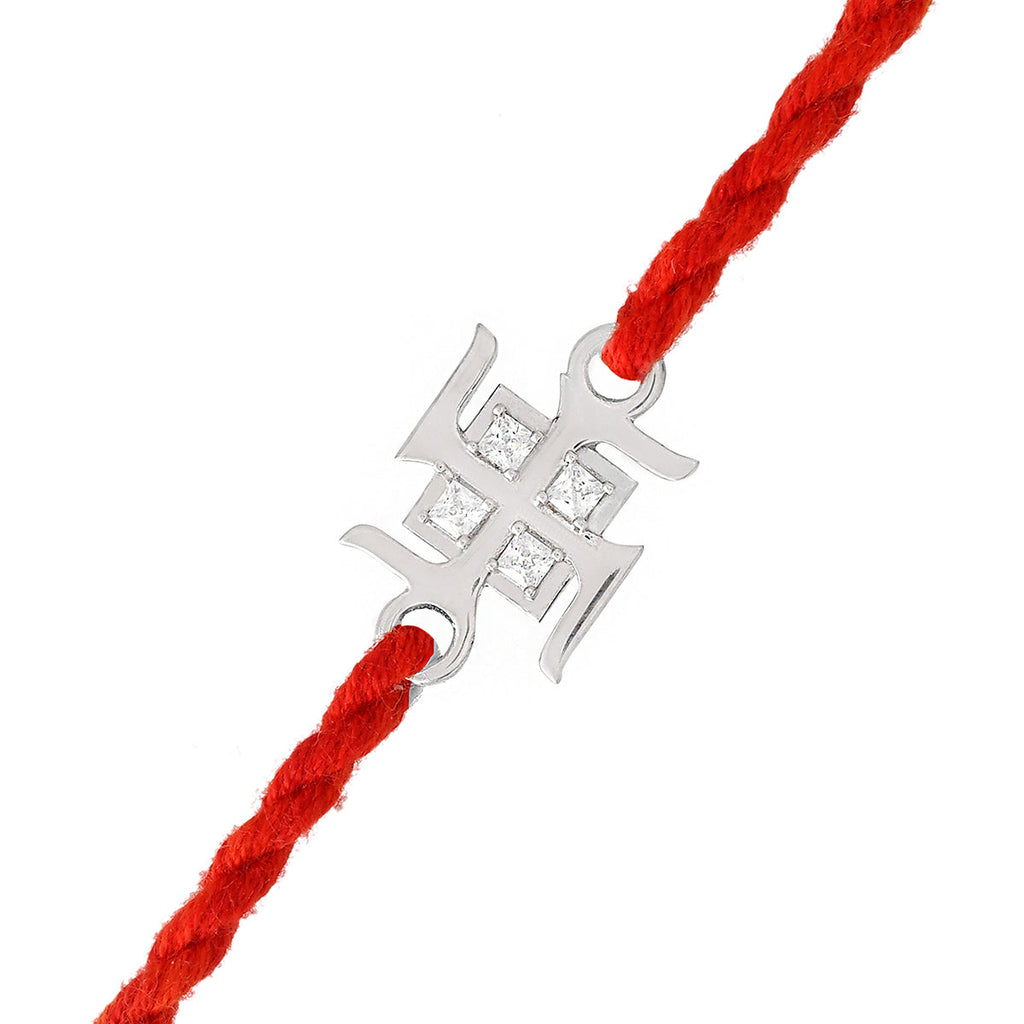 trueBrowns 925 Sterling Silver Precious Swastik Thread Rakhi | Grocsy