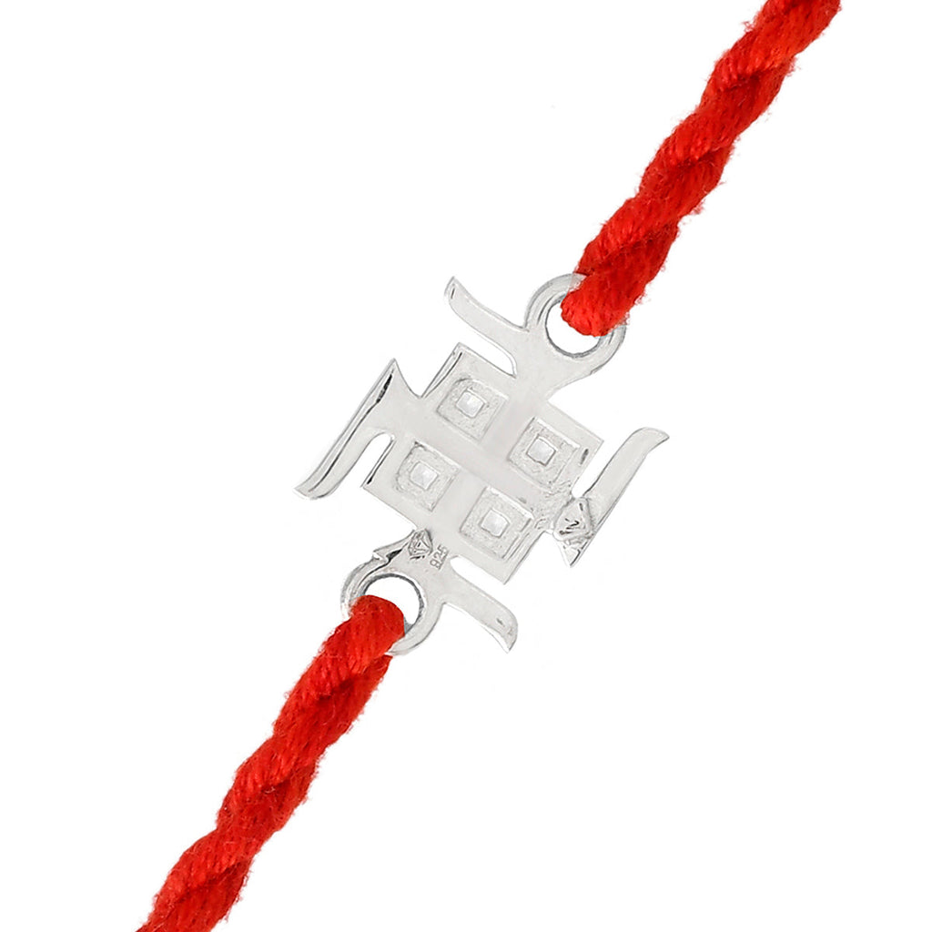 trueBrowns 925 Sterling Silver Precious Swastik Thread Rakhi | Grocsy