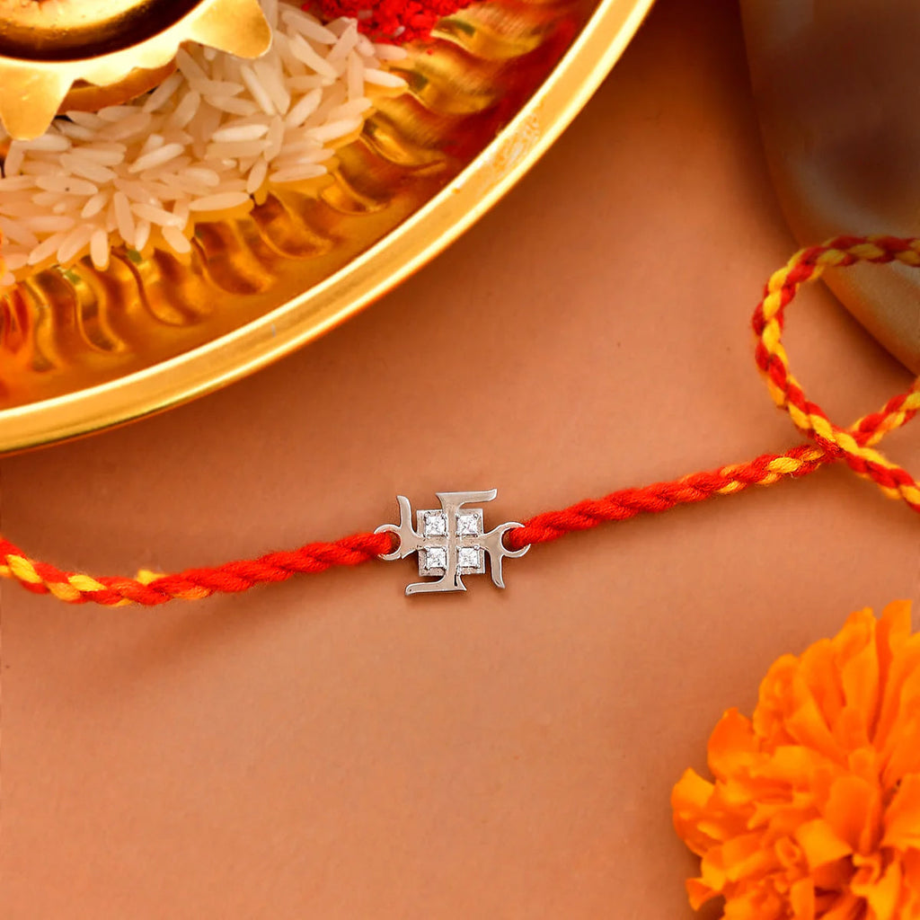 trueBrowns 925 Sterling Silver Precious Swastik Thread Rakhi | Grocsy