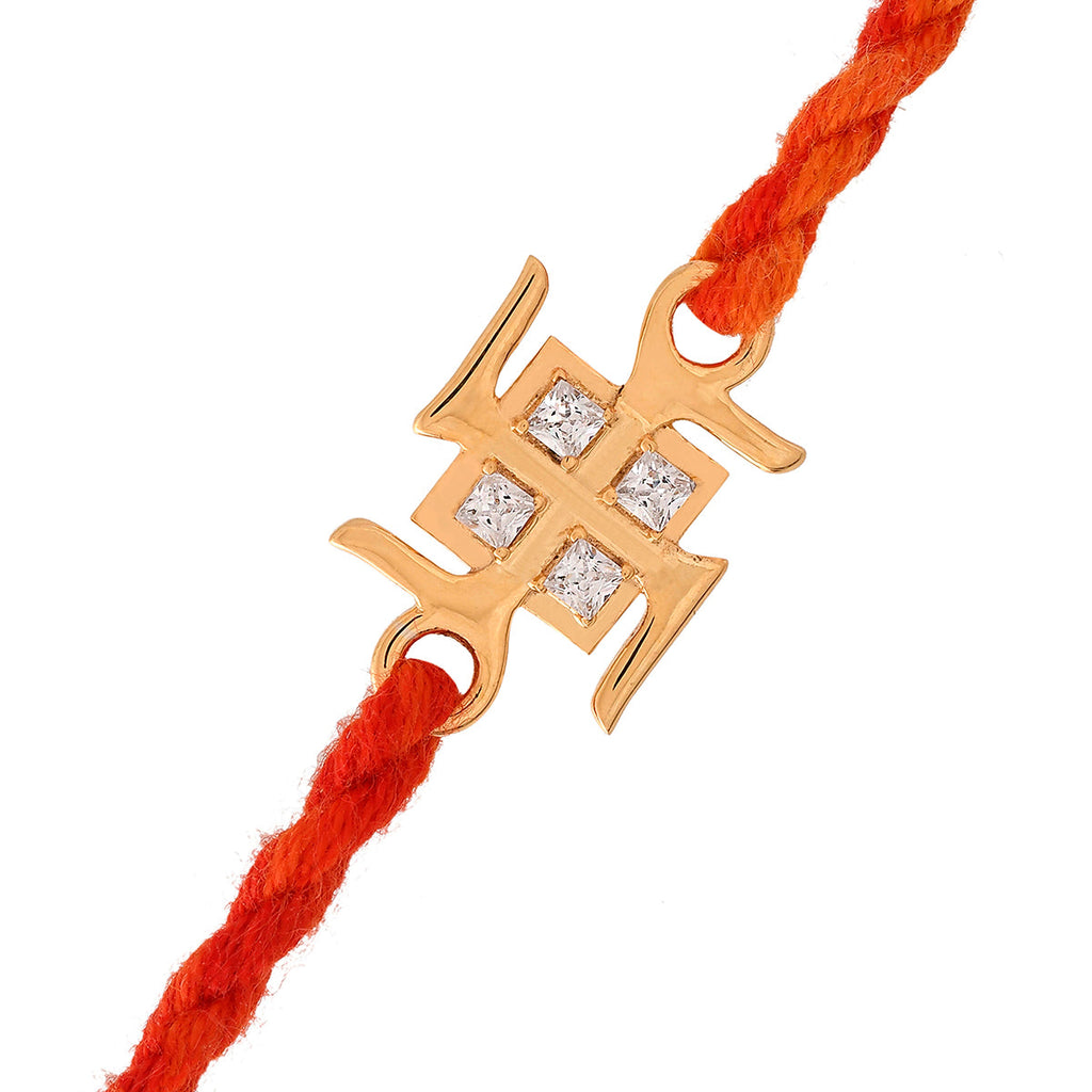 trueBrowns 925 Sterling Silver Swastik Gold-Polished Gold Micron Plated Thread Rakhi | Grocsy