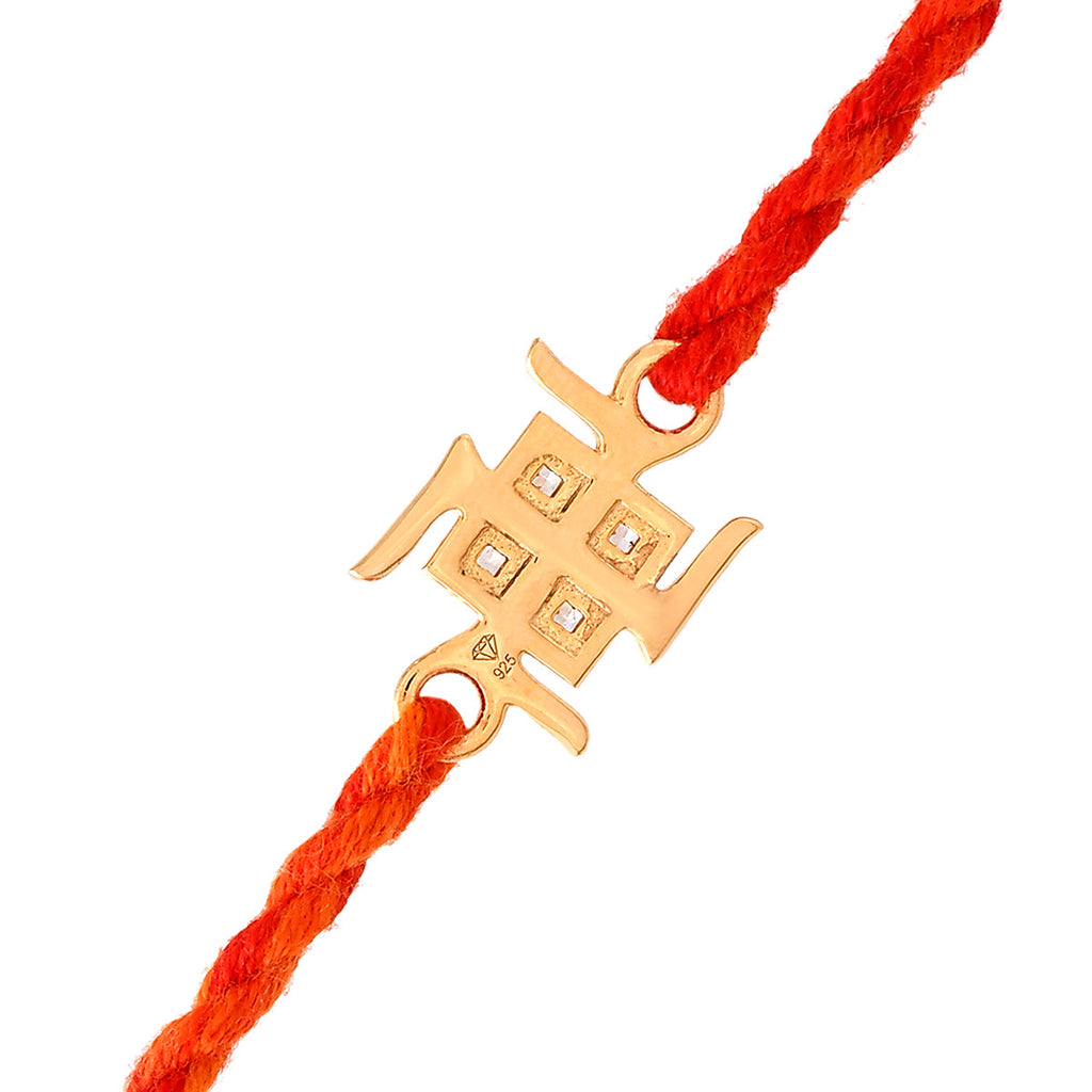 trueBrowns 925 Sterling Silver Swastik Gold-Polished Gold Micron Plated Thread Rakhi | Grocsy