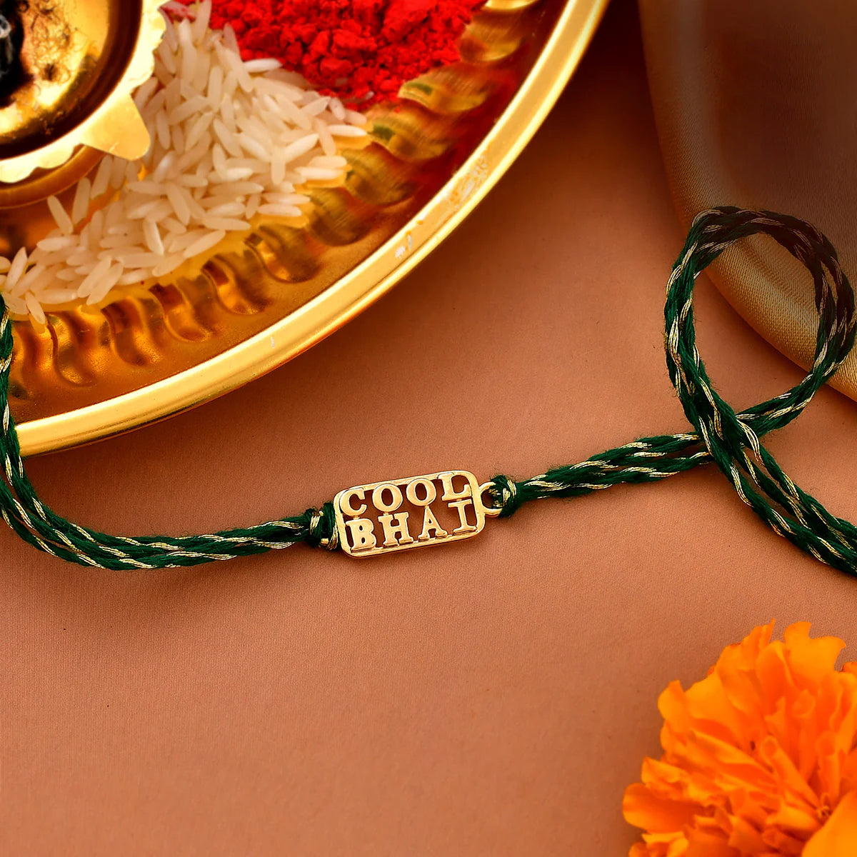 trueBrowns 925 Sterling Silver Gold-Polished Gold Micron Plated Cool Bhai Thread Rakhi | Grocsy