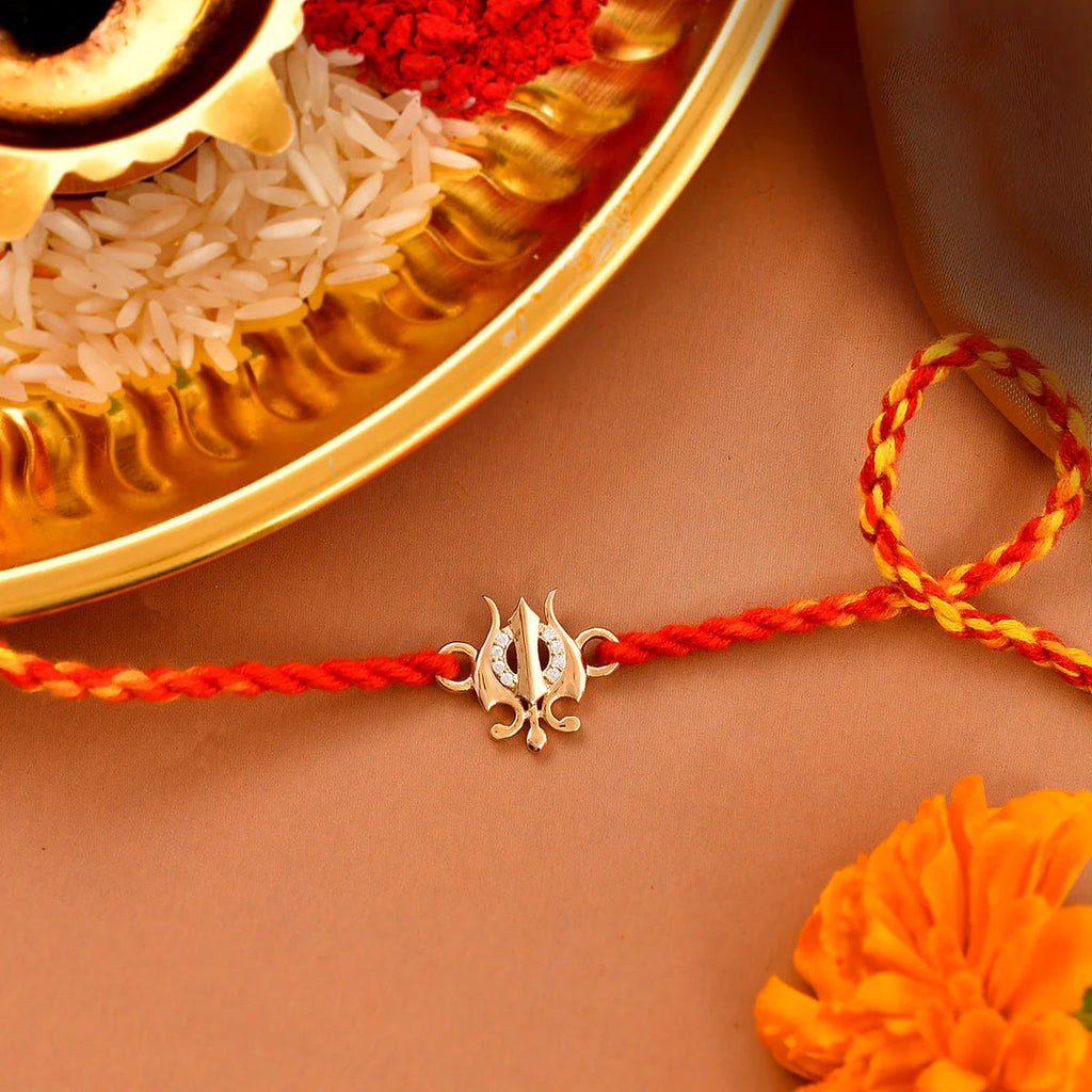 trueBrowns 925 Sterling Silver Gold-Polished Gold Micron Plated Trishul Thread Rakhi | Grocsy